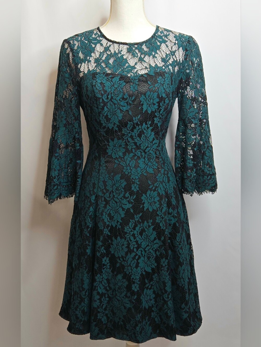 Eliza J Teal Green & Black Floral Lace Wedding Guest / MOB / MOG Dress NWOT 4